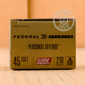 Photo detailing the 45 LONG-COLT FEDERAL PERSONAL DEFENSE HYDRA-SHOK DEEP 210 GRAIN JHP (20 ROUNDS) for sale at AmmoMan.com.