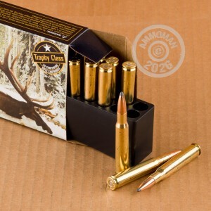 A photograph of 200 rounds of 150 grain 30.06 Springfield ammo with a Pointed Soft-Point (PSP) bullet for sale.