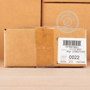 Image of the 22 WMR CCI GAMEPOINT 40 GRAIN JSP (2000 ROUNDS) available at AmmoMan.com.