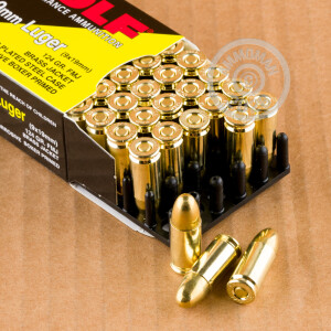 Photo detailing the 9MM WOLF 124 GRAIN FMJ (1000 ROUNDS) ***STEEL CASES*** for sale at AmmoMan.com.