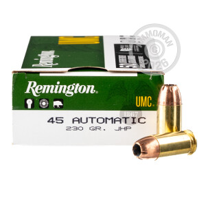 Photo detailing the 45 ACP REMINGTON UMC 230 GRAIN JHP (500 ROUNDS) for sale at AmmoMan.com.