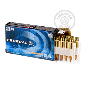 Photo detailing the 308 WIN FEDERAL POWER SHOK 180 GRAIN SP (200 ROUNDS) for sale at AmmoMan.com.