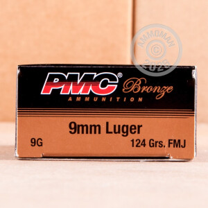 Image of PMC 9mm Luger pistol ammunition.