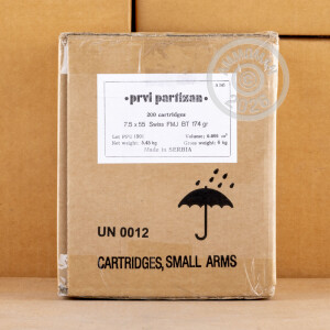 Photo detailing the 7.5X55 SWISS PRVI PARTIZAN 174 GRAIN FMJ-BT (20 ROUNDS) for sale at AmmoMan.com.