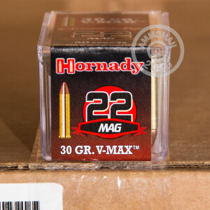 Photo detailing the 22 WMR HORNADY 30 GRAIN V-MAX POLYMER TIP (500 ROUNDS) for sale at AmmoMan.com.