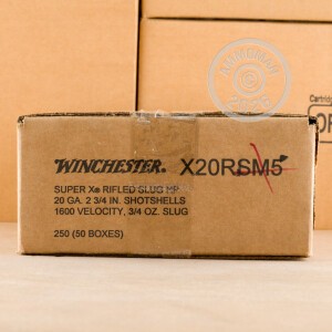 Image of the 20 GAUGE WINCHESTER SUPER-X 2-3/4" 3/4 OZ. HP RIFLED SLUG (250 ROUNDS) available at AmmoMan.com.