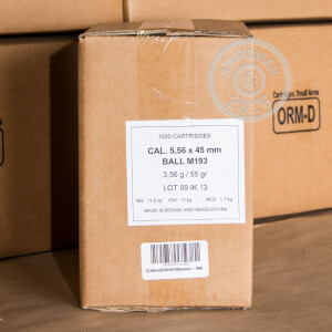Image of the 5.56x45MM BOSNIAN SURPLUS 55 GRAIN FULL METAL JACKET (1000 ROUNDS) available at AmmoMan.com.