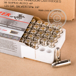 Photograph showing detail of 38 SUPER +P WINCHESTER 125 GRAIN SILVERTIP JHP (50 ROUNDS)