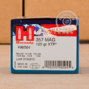 Photograph showing detail of 357 MAGNUM HORNADY AMERICAN GUNNER 125 GRAIN JHP (25 ROUNDS)