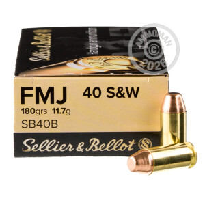 Photograph showing detail of .40 S&W SELLIER & BELLOT 180 GRAIN FMJ (1000 ROUNDS)