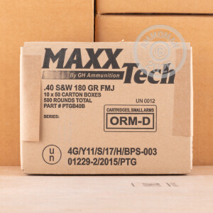 Photo detailing the 40 S&W MAXX TECH 180 GRAIN FMJ (50 ROUNDS) for sale at AmmoMan.com.