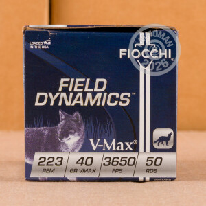 Image of 223 Remington ammo by Fiocchi that's ideal for hunting varmint sized game.