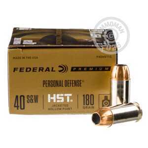 Photo detailing the 40 S&W FEDERAL PREMIUM 180 GRAIN HST JHP (20 ROUNDS) for sale at AmmoMan.com.
