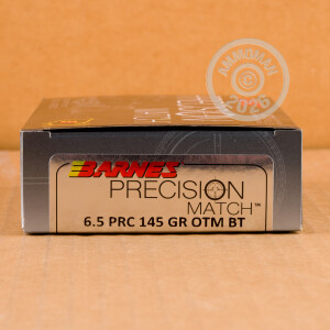 Photo detailing the 6.5 PRC BARNES PRECISION MATCH 145 GRAIN OTM BT (20 ROUNDS) for sale at AmmoMan.com.
