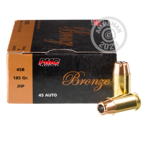 Photograph showing detail of .45 ACP PMC 185 GRAIN JACKETED HOLLOW POINT (1000 ROUNDS)