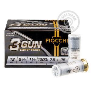 Photo detailing the 12 GAUGE FIOCCHI 3 GUN MATCH 2-3/4" 1-1/8 OZ. #7.5 SHOT (250 ROUNDS) for sale at AmmoMan.com.