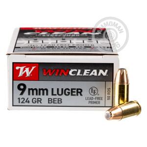Photo detailing the 9MM LUGER WINCHESTER SUPER-X WINCLEAN 124 GRAIN BEB (500 ROUNDS) for sale at AmmoMan.com.