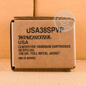 Image of the 38 SPECIAL WINCHESTER USA 130 GRAIN FULL METAL JACKET (500 ROUNDS) available at AmmoMan.com.