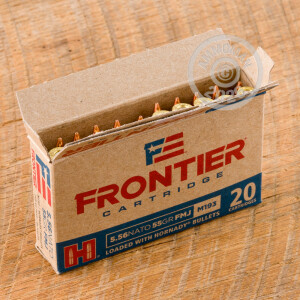An image of 5.56x45mm ammo made by Hornady at AmmoMan.com.