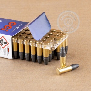  rounds of .22 Long Rifle ammo with Lead Round Nose (LRN) bullets made by CCI.