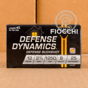 Image of the 12 GAUGE FIOCCHI 2-3/4" 9 PELLETS #1 BUCKSHOT (25 ROUNDS) available at AmmoMan.com.