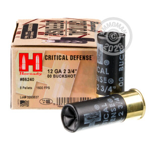 Image of the 12 GAUGE HORNADY CRITICAL DEFENSE 2-3/4" 00 BUCKSHOT (100 ROUNDS) available at AmmoMan.com.