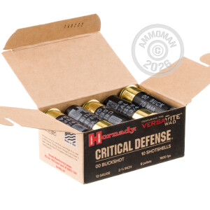 Image of the 12 GAUGE HORNADY CRITICAL DEFENSE 2-3/4" 00 BUCKSHOT (100 ROUNDS) available at AmmoMan.com.