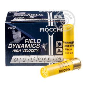 Photograph showing detail of 20 GAUGE FIOCCHI OPTIMA 3 INCH 1-1/4 OUNCE # 8 SHOT LEAD (25 ROUNDS)
