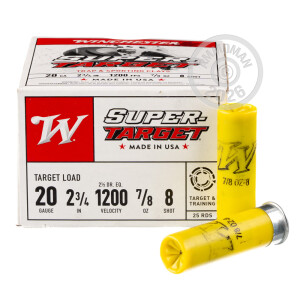Photograph showing detail of 20 GAUGE WINCHESTER SUPER TARGET 2-3/4" 7/8 OZ #8 SHOT (250 ROUNDS)