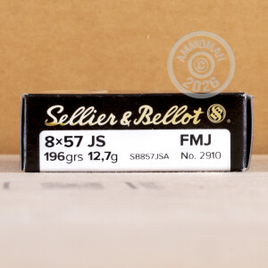 Photograph showing detail of 8MM MAUSER SELLIER & BELLOT 196 GRAIN FMJ (20 ROUNDS)