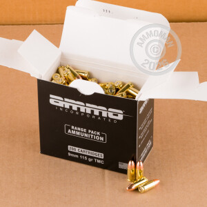 Image of 9mm Luger ammo by Ammo Incorporated that's ideal for shooting indoors, training at the range.