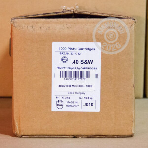 A photograph of 1000 rounds of 180 grain .40 Smith & Wesson ammo with a FMJ bullet for sale.