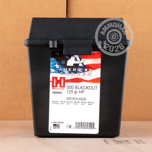 A photograph of 200 rounds of 125 grain 300 AAC Blackout ammo with a HP bullet for sale.