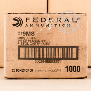 A photograph detailing the 9mm Luger ammo with JHP bullets made by Federal.
