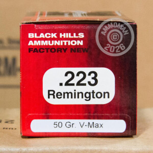 Photograph showing detail of 223 REMINGTON BLACK HILLS 50 GRAIN V-MAX POLYMER TIP (50 ROUNDS)