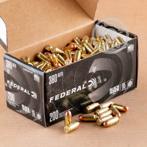 Photo detailing the 380 ACP FEDERAL BLACK PACK 95 GRAIN FMJ (800 ROUNDS) for sale at AmmoMan.com.