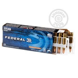 Photograph showing detail of .223 REM FEDERAL POWER-SHOK 55 GRAIN SP (20 ROUNDS)