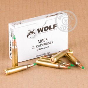 Image of Wolf 5.56x45mm rifle ammunition.