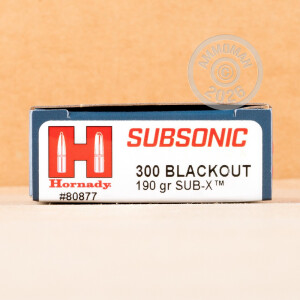 Photo detailing the 300 AAC BLACKOUT HORNADY SUBSONIC 190 GRAIN SUB-X (200 ROUNDS) for sale at AmmoMan.com.