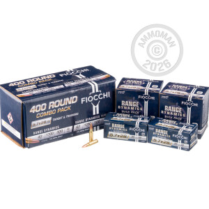 Photo detailing the 5.7x28MM FIOCCHI COMBO PACK 40 GRAIN FMJ & 62 GRAIN FMJ (400 ROUNDS) for sale at AmmoMan.com.