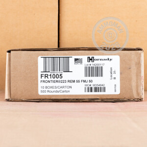 Photo of 223 Remington Full Metal Jacket (FMJ) ammo by Hornady for sale.