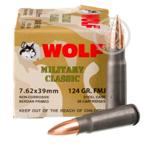 Photograph showing detail of 7.62X39 WOLF MILITARY CLASSIC 124 GRAIN FMJ (1000 ROUNDS)