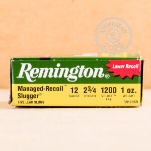 Photograph showing detail of 12 GAUGE REMINGTON SLUGGER MANAGED RECOIL 2-3/4" 1OZ (5 ROUNDS)