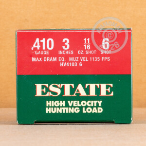 Image of the 410 BORE ESTATE HIGH VELOCITY HUNTING 3" 11/16 OZ. #6 SHOT (25 ROUNDS) available at AmmoMan.com.