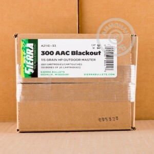Image of 300 AAC Blackout ammo by Sierra that's ideal for hunting varmint sized game.