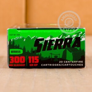 A photograph detailing the 300 AAC Blackout ammo with HP bullets made by Sierra.