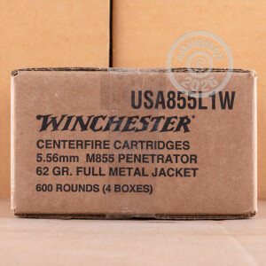 Image of Winchester 5.56x45mm rifle ammunition.