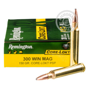 Photo detailing the 300 WIN MAG REMINGTON CORE-LOKT 150 GRAIN PSP (200 ROUNDS) for sale at AmmoMan.com.