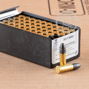 Photograph of .22 Long Rifle ammo with Lead Hollow Point (LHP) ideal for hunting varmint sized game, Subsonic, training at the range.