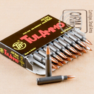 Image of Tula Cartridge Works 223 Remington rifle ammunition.